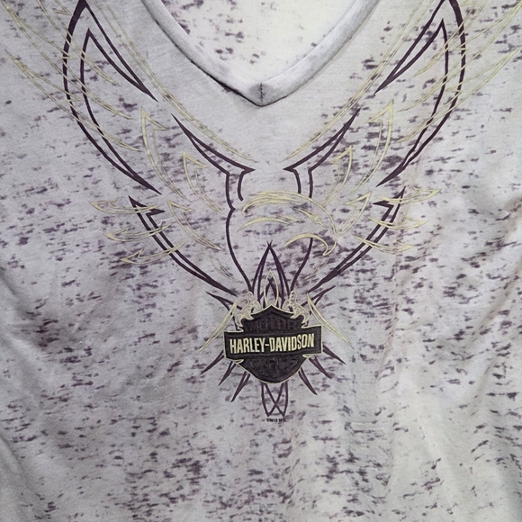 Women's Harley Davidson V-neck T-shirt, Purple/White W/HD Orlando Logo, Snug Fit - Picture 4 of 6